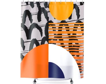 Modern Abstract Shower Curtain: Colorful Geometric Print Bathroom Decor