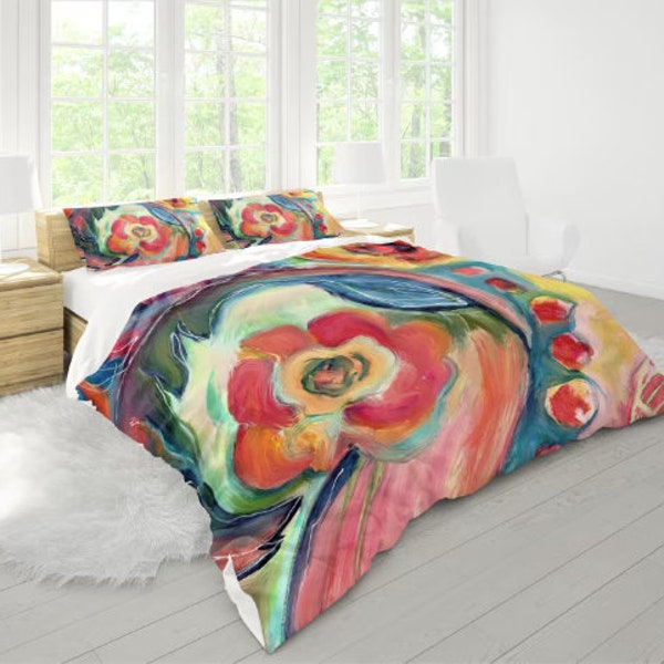 Cotton Duvet Cover, King, Queen, Twin Floral Abstract Duvet Cover for Bedroom