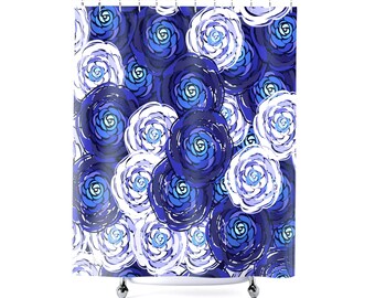 Blue Rose Floral Shower Curtain, Elegant Bathroom Decor