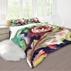 100 Percent Cotton Duvet Cover, Floral Comforter Cover, Red Green White