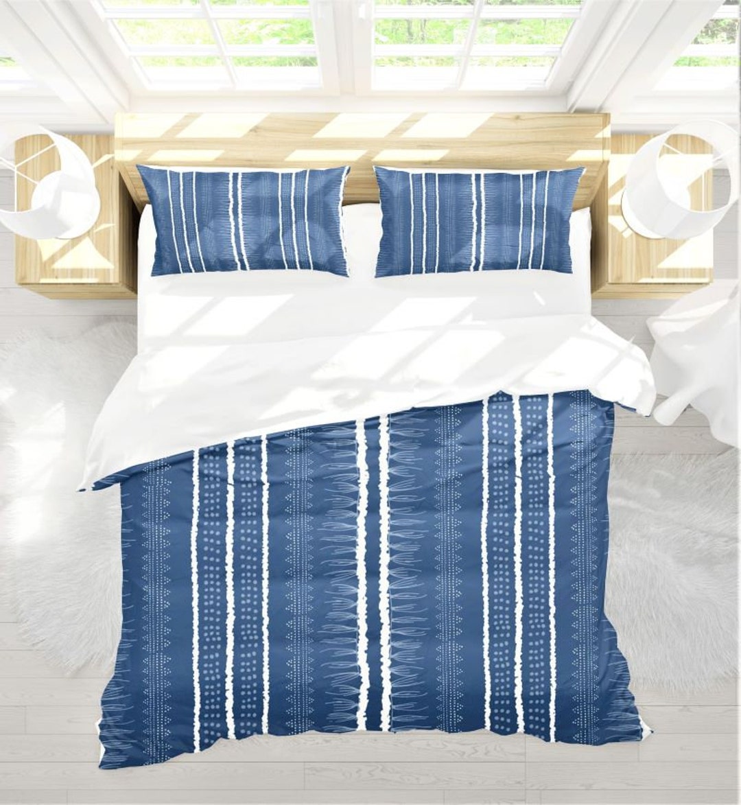 Cotton Duvet Cover King Queen Twin Blue Striped Duvet Cover Etsy