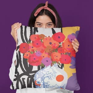 Vibrant Floral Throw Pillow, Home Decor, Gift Idea, Cozy Living Room Accent, Spring Decor, Bright Indoor Cushion
