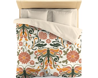 Funda nórdica con diseño floral de mariposas bohemias: ropa de cama ligera de microfibra