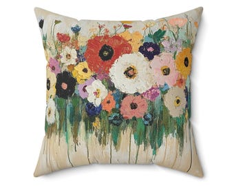 Floral Throw Pillow: Boho Home Decor Accent Cushion