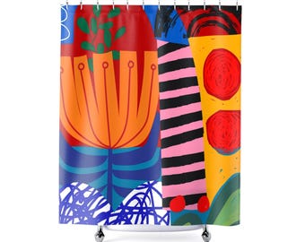 Cortina de ducha con estampado floral vibrante: decoración de poliéster con estampado artístico moderno