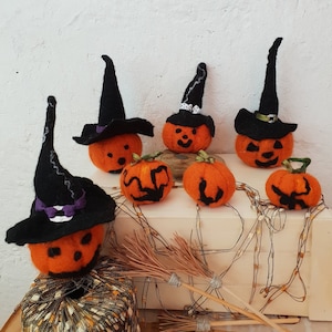 Orange felt miniature pumpkins Halloween decor Outdoor small fantasy pumpkins set Fall home decor Thanksgiving decor Country living