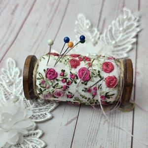 Roses flower embroidered pincushion Sewing room decor