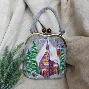 Casual felted clasp handbag Original multicolor wool boho bag Everyday felt bag Unique felt gift