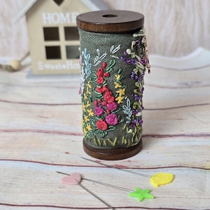 Wild flowers embroidered pincushion Sewing room decor