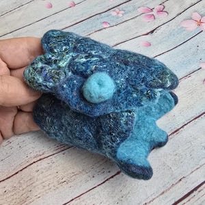 Blue green wool cuff Wide felted bracelet Bangle wrist warmer