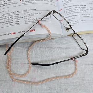 Pink white eyewear chain Handmade reading glasses cord