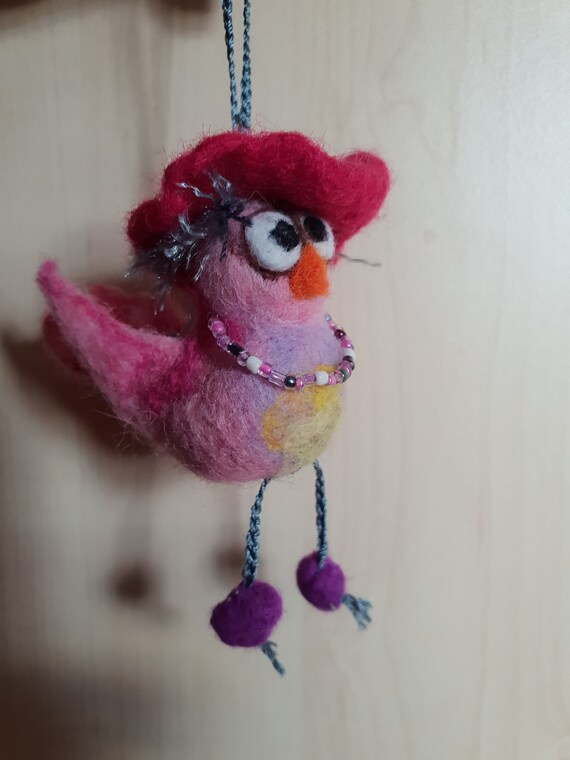Felted Easter tree ornament Car hanging charm bird Easter kids room decor Hanging Easter bird ornament Smiling happy face bird with face