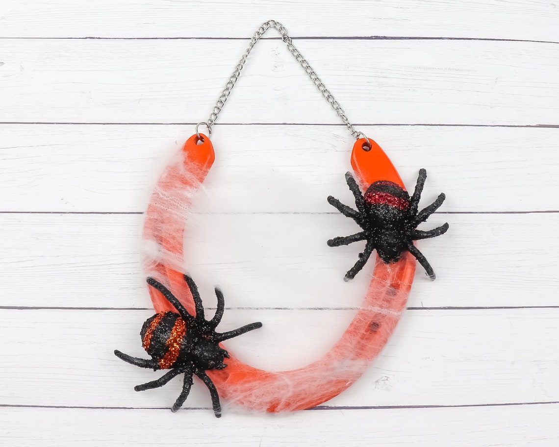 Spider Webs Spiders Halloween Decor Decorated Horseshoe Etsy