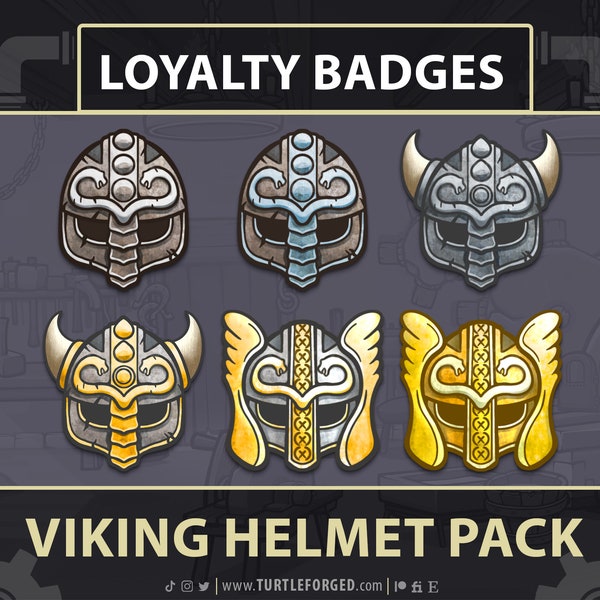 Viking Helmets Subscriber/Loyalty/Bit Badges | Cool Clean Cartoon Badges | Instant download & ready for use on Twitch, Discord, or YouTube