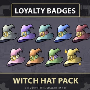 Witch Hats Subscriber/Loyalty/Bit Badges | Cute Chibi Cartoon Badges | Instant download & ready for use on Twitch, Discord, or YouTube