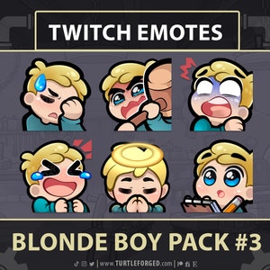 Cute Cartoon Guy Emote Pack #3 (Blonde Hair, Blue Eyes) | Facepalm, Ban, Scared, LUL, Innocent, Noted | Twitch, Discord, & YouTube