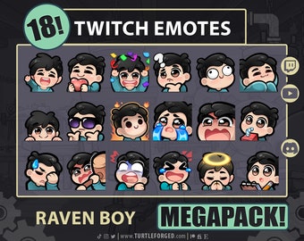 Cute Cartoon Guy Emote MEGAPACK (Raven Hair, Brown Eyes) | Includes 18 Emotes Total! | Twitch, Discord, & YouTube
