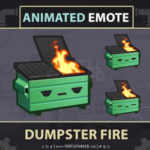 Emote ANIMATA del fuoco del cassonetto verde - Twitch Discord YouTube! // GIF animata Garbage Trash Fire / Grafica emoji carina Chibi Kawaii Streamer