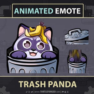 ANIMADO Tash Panda Emote - Twitch Discord YouTube! // GIF animado de papelera de basura de mapache / Cute Chibi Kawaii Streamer Emoji Graphics