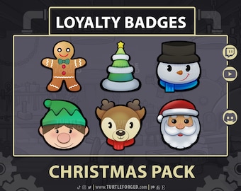 Christmas Twitch Sub Badges: Kawaii Cartoon Icons (Digital Download)