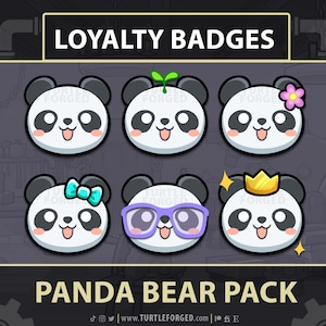 Panda Bear Subscriber / Loyalty / Bit Badges / Cute Chibi Cartoon Badges / Descarga instantánea y listo para usar en Twitch, Discord o YouTube
