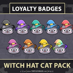 Witch Hat Cats Subscriber/Loyalty/Bit Badges | Cute Chibi Cartoon Badges | Instant download & ready for use on Twitch, Discord, or YouTube