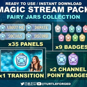 Fairy Jars Stream Pack for Twitch | x35 Twitch Panels, x1 Animated Transition, x9 Loyalty Badges, & x2 Channel Point Badge