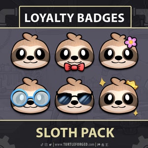 Sloth Subscriber/Loyalty/Bit Badges | Cute Chibi Cartoon Badges | Instant download & ready for use on Twitch, Discord, or YouTube