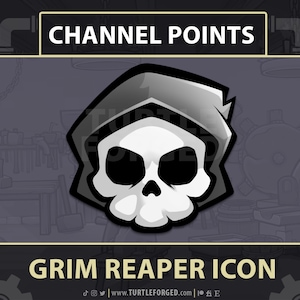 Grim Reaper Channel Points | Twitch Icon Badge Emote | Cartoon Grim Reaper Skull Skeleton Wraith Specter | Spooky Halloween Horror