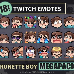 Leuke Cartoon Guy Emote MEGAPACK (bruin haar, bruine ogen) | Bevat in totaal 18 emotes! | Twitch, Discord en YouTube