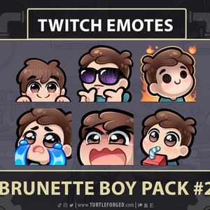 Cute Cartoon Guy Emote Pack #2 (Brown Hair, Brown Eyes) | Lurk, Finger Guns, This is Fine, Cry, Angry, Sip | Twitch, Discord, & YouTube Copy