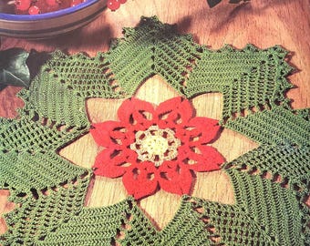Crochet Poinsettia Christmas table top doily pattern, home decor pattern pdf