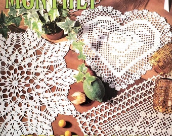 Crochet book featuring table runners doilies collar candle holder curtain home decor patterns Crochet Monthly 186 pdf