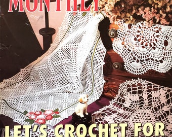 Crochet book featuring  wall decor, table runners pillow cover   doilies and home decor patterns Crochet Monthly 187 pdf