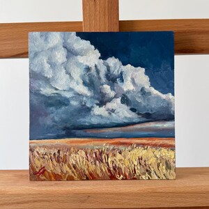 Dramatic Storm Clouds Over Golden Wheat Field — Original Oil Painting