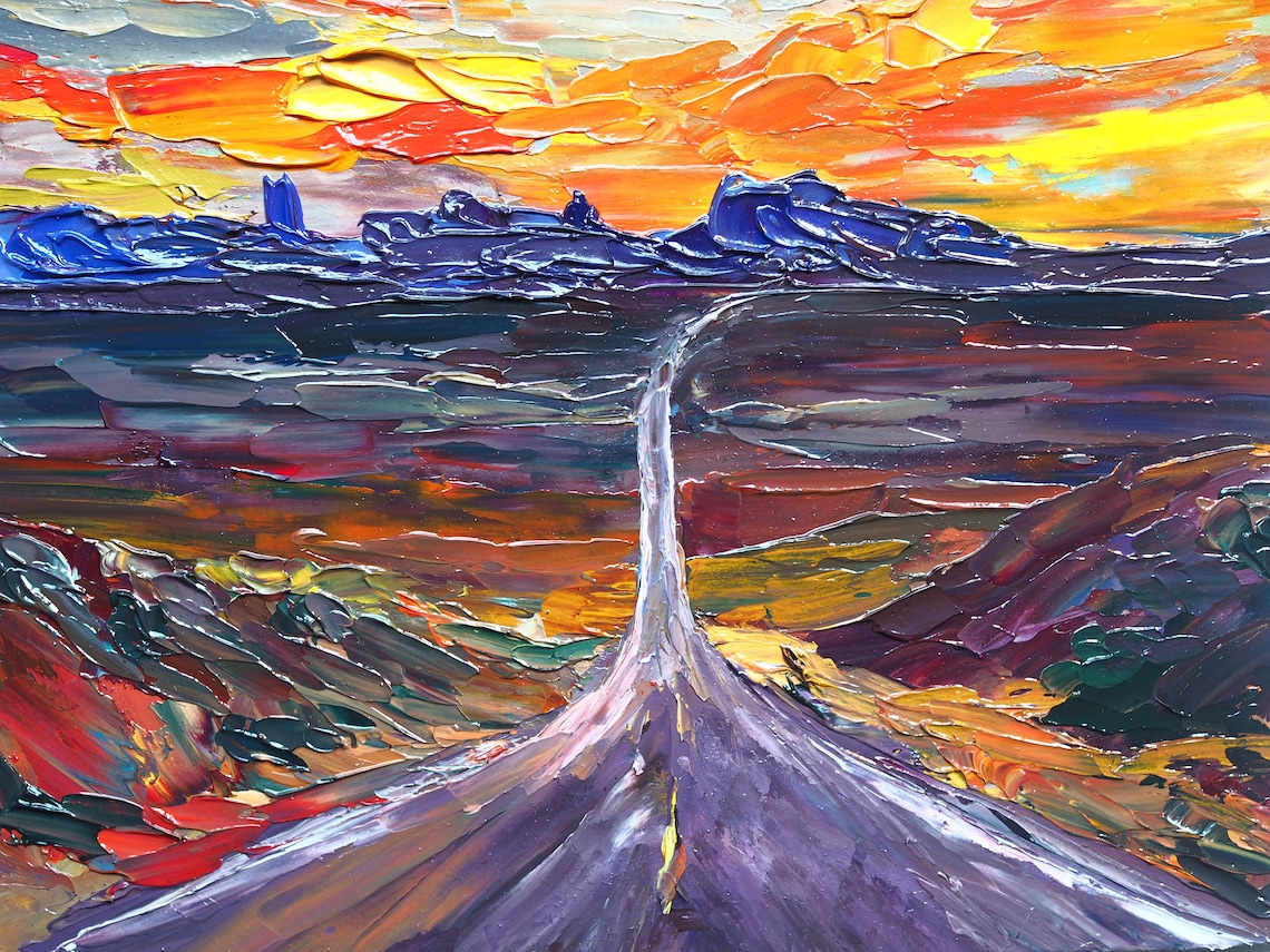Highway Route 66 Painting Original Oil Art Arizona Artwork Etsy