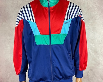 Chaqueta vintage Adidas Original Multicolor Rasta Jamaica Beckenbauer Hip Hop Retro Y2K de los años 90, talla D9 XL