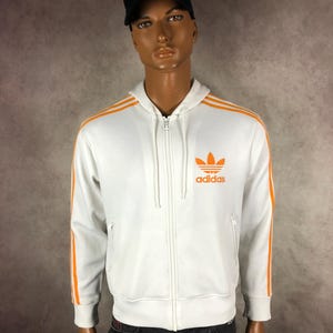 Herr Adidas Originals Big Logo Firebird Vit Gul Retro Hoodiejacka Streetwear OLD SCHOOL BOXNING Casual Y2K Storlek S-M
