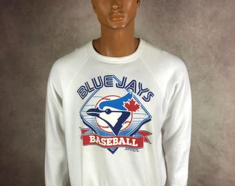 Sudadera vintage de cuello redondo de los Toronto Blue Jays de la MLB de 1987, estilo informal, color blanco, talla L