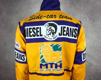 Vintage des années 90 Racing Team DIESEL Jeans jaune Red Bull Side-Car MTH veste jaune décontracté Y2K taille M