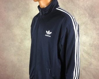 Chaqueta Adidas Originals azul marino y blanca retro de los años 90 para hombre, estilo vintage, estilo informal Y2K, talla D9 XL