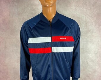 Vintage 80's Adidas Originals Made in USA Men's Bomber Jacket Trefoil Big Logo Casual Tennis Streetwear Size L
