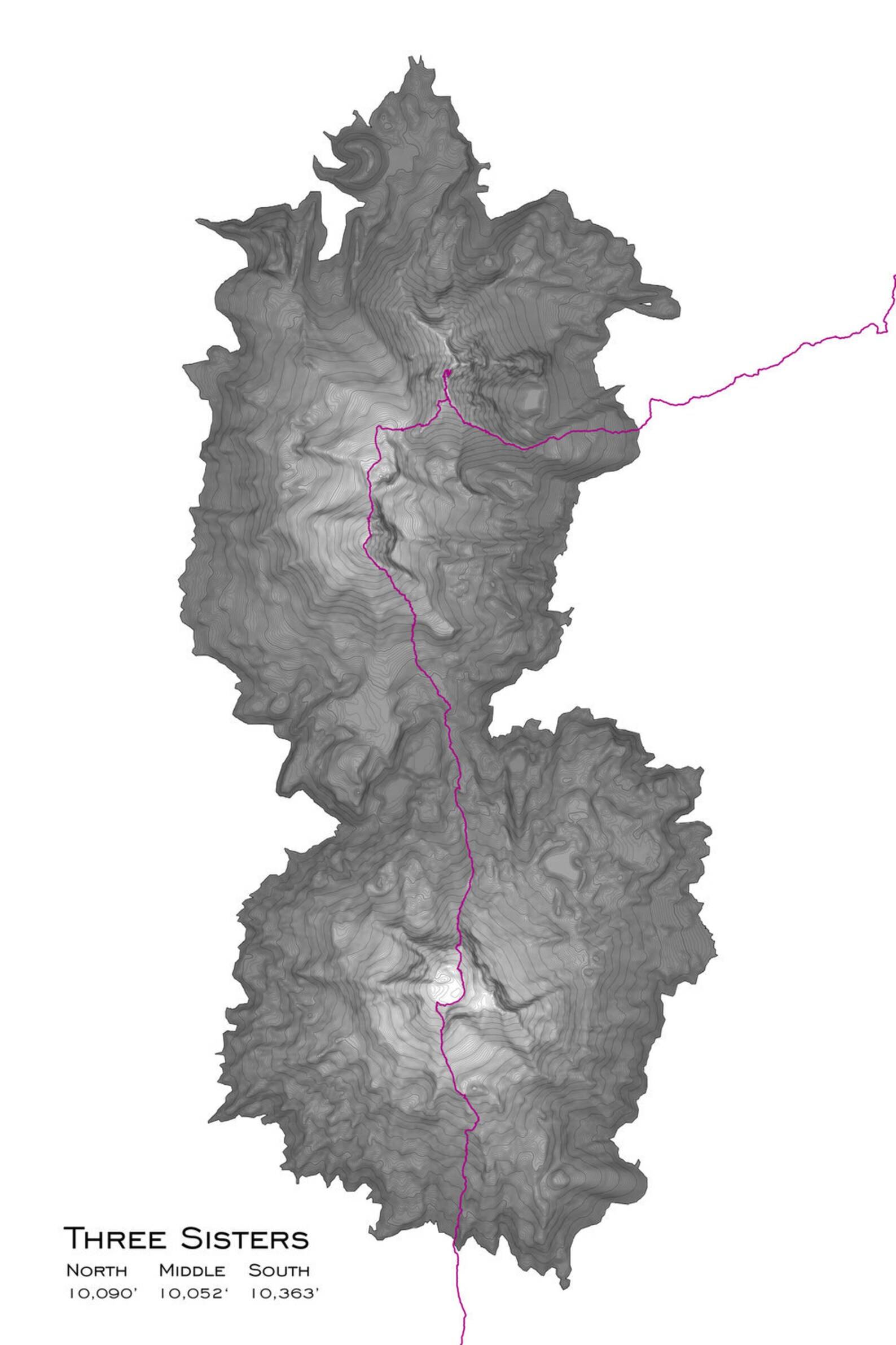 Three Sisters Topographic Map Art Oregon Wilderness Map Etsy