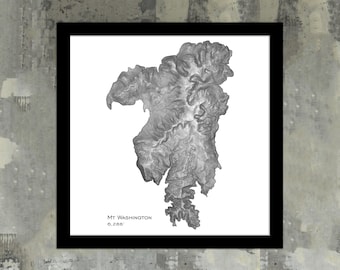 Mt Washington Topographic Map Art Poster |  Mount Washington NH Wall Decor, Presidential Range New Hampshire White Mountains Wall Art