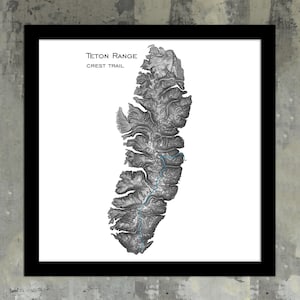 Teton Crest Trail Topographic Map Wall Art Print |  Grand Teton National Park Poster, Wyoming Map Artwork