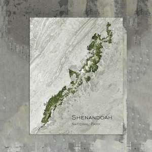 Art mural carte du parc national de Shenandoah | Impression topographique de la vallée de Shenandoah, cadeau de carte de Virginie