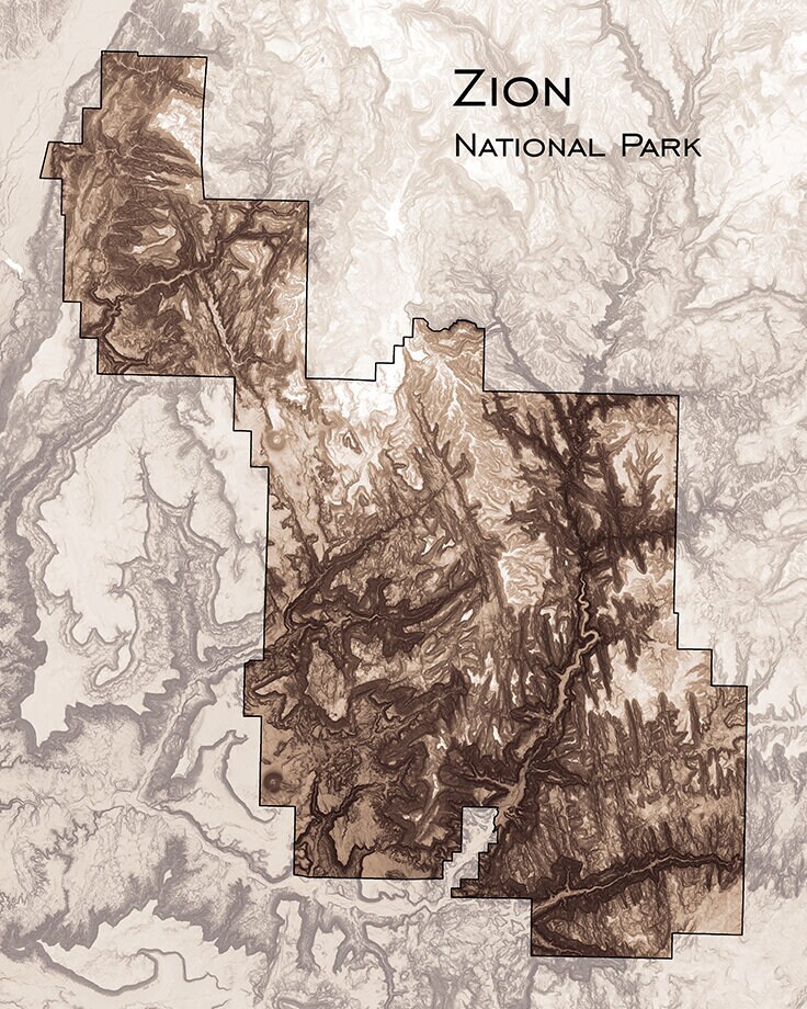 Zion National Park Map Art Print Zion Topographic Maps and Prints
