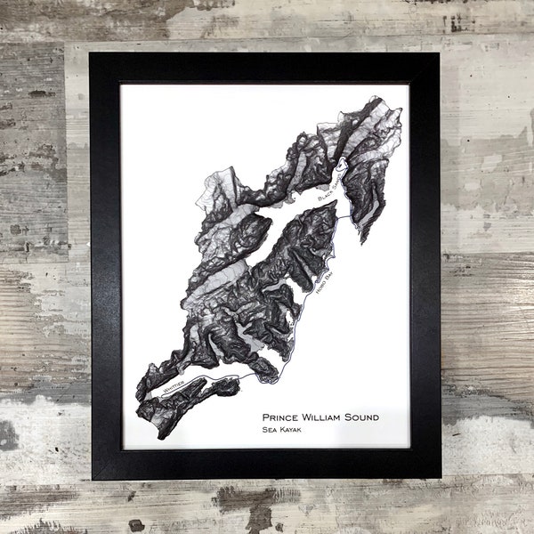 Prince William Sound Topo Map | Whittier Alaska Print, Black Sands Beach