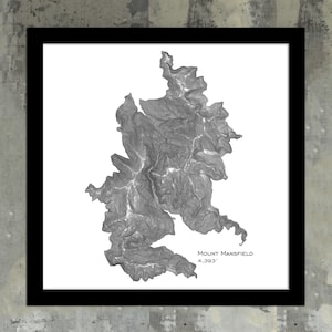 Impression d'art de carte topographique du mont Mansfield |  Impression du mont Mansfield, carte du sentier Stowe, Smugglers Notch Vermont déco murale encadrée