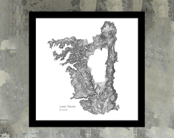 Lake Tahoe Map Print | Tahoe Rim Trail, Alpine Meadows Tahoe Ski Art